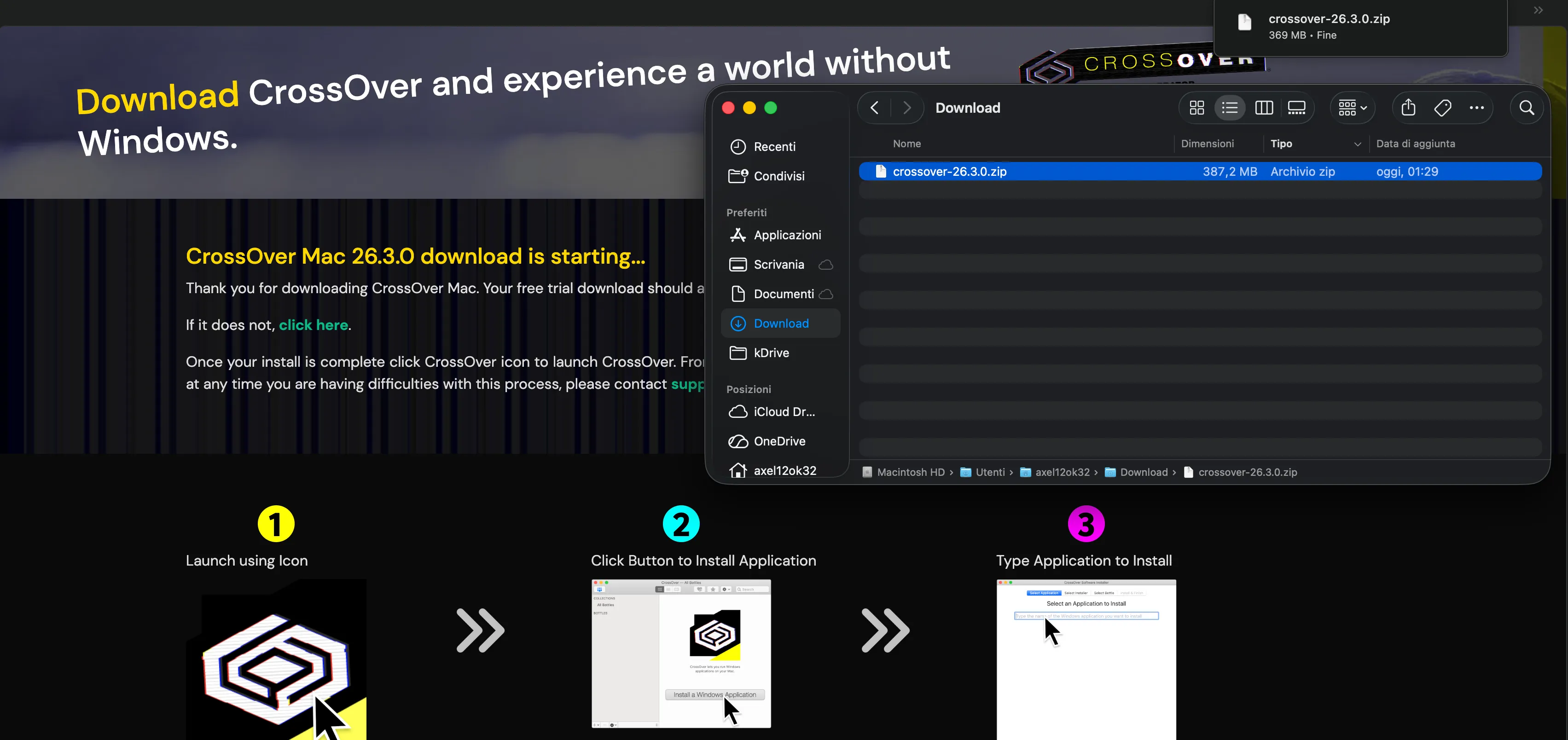 Seconda immagine tutorial: installazione di CrossOver