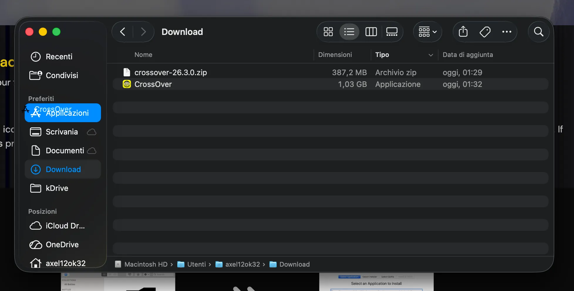 Quarta immagine tutorial: installazione di CrossOver