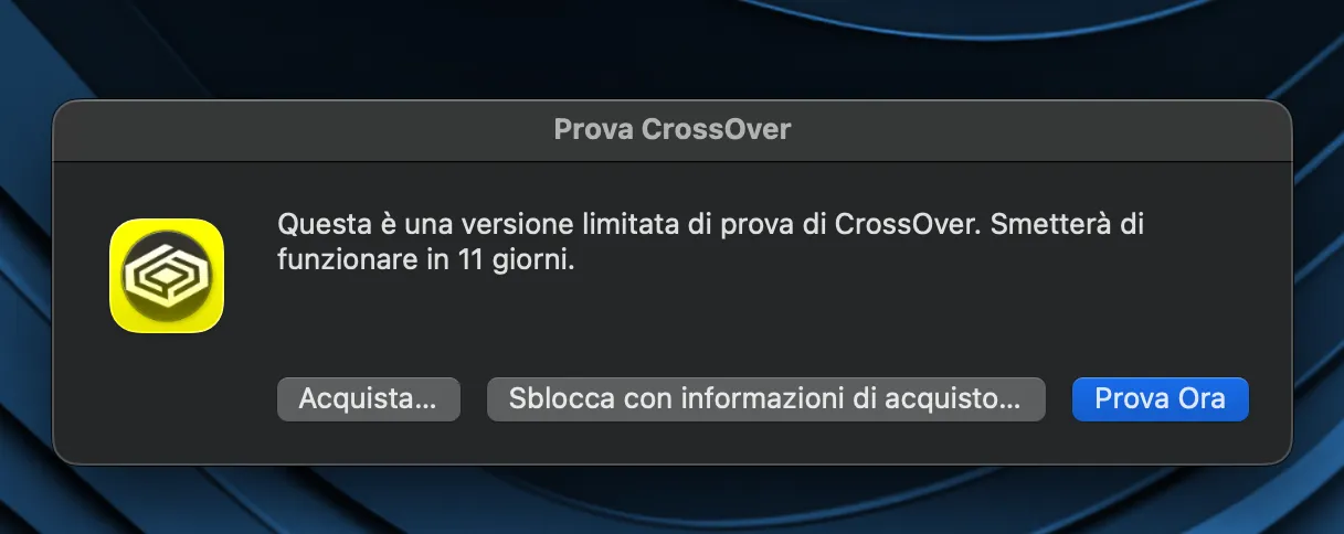 Sesta immagine tutorial: installazione di CrossOver