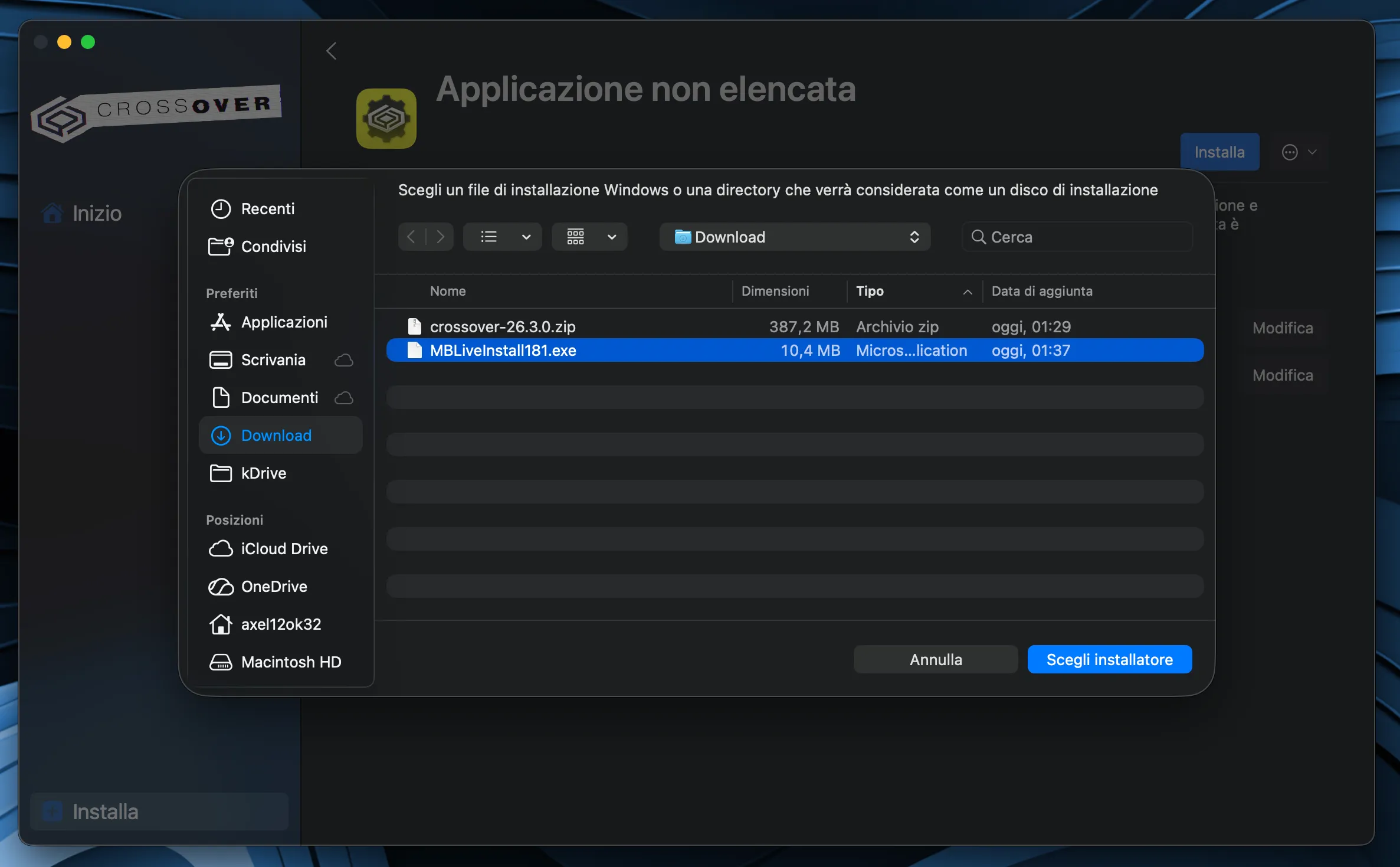 Nona immagine tutorial: installazione di CrossOver
