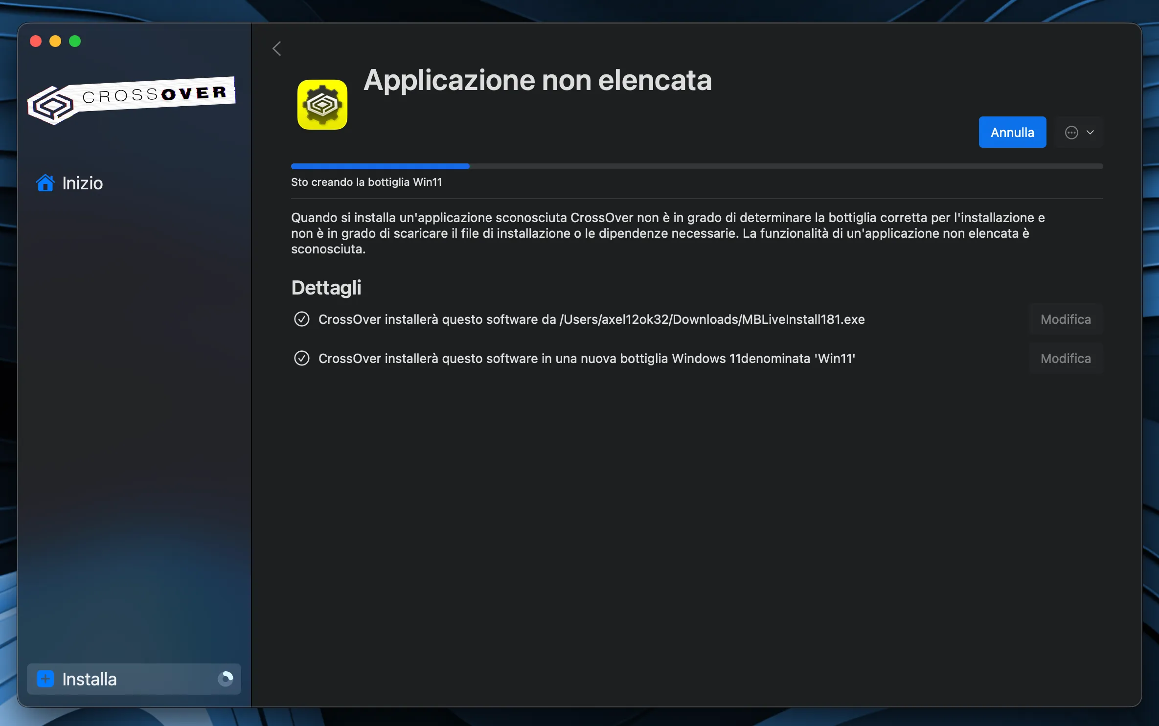 Decima immagine tutorial: installazione di CrossOver