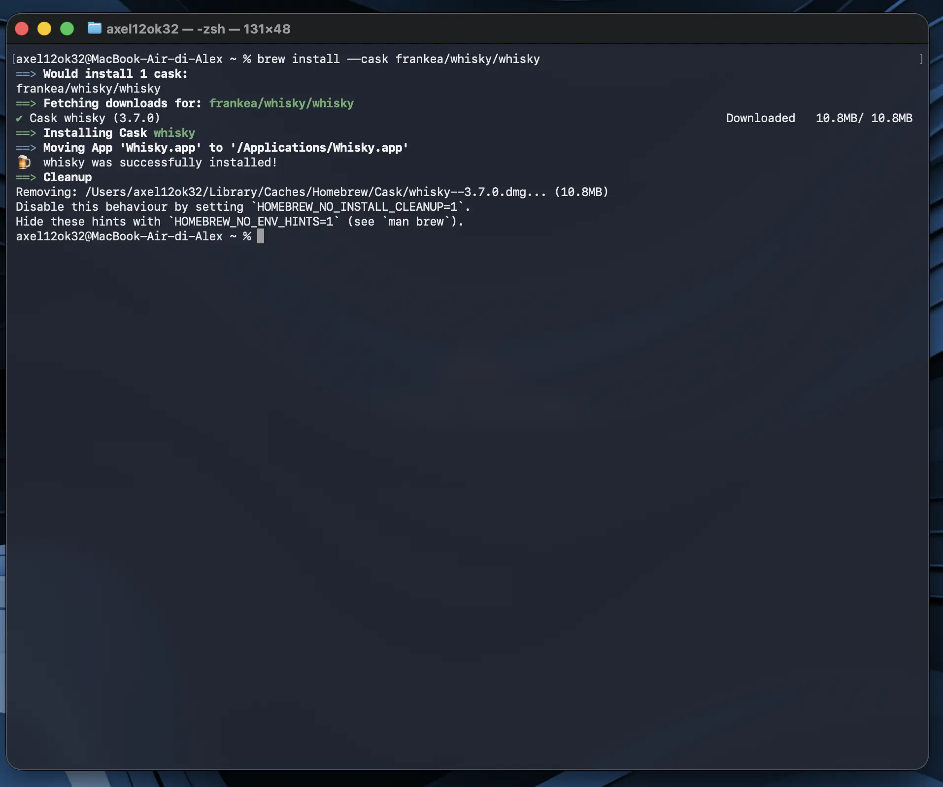 Seconda immagine tutorial: installazione di Whisky su macOS